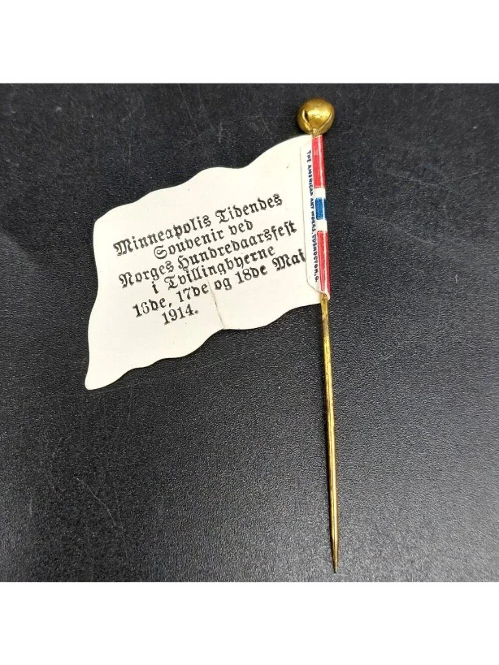 1914 Norway Flag Stick Pin Minneapolis Tidendes Centennial Souvenir Antique Rare